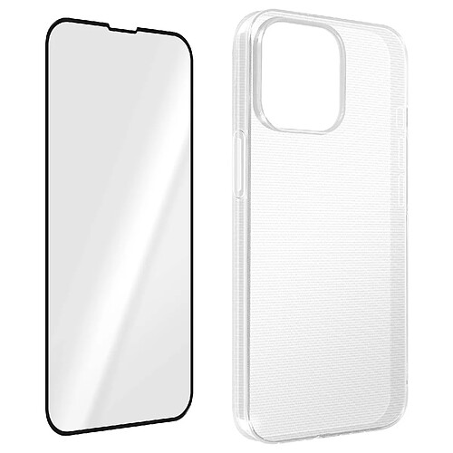 Avizar Coque iPhone 14 Pro Silicone Gel Souple et Film Verre Trempé 9H Contour noir