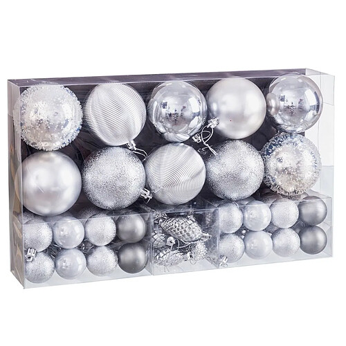 BigBuy Home Boules de Noël Argenté Plastique (50 Unités)