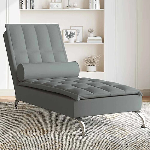 vidaXL Chaise longue de massage avec traversin gris foncé tissu