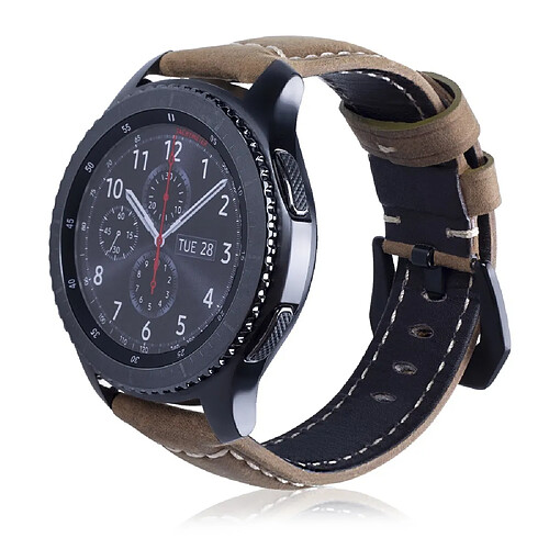 Bracelet en cuir véritable 22mm universel mat/marron clair pour votre Samsung Gear S3 Classic/Frontier etc