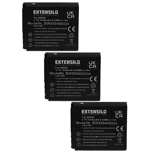 Vhbw EXTENSILO 3x Batteries compatible avec Ricoh Caplio G600, G700, G700SE, GX100, DX-1G, DX-2G appareil photo, reflex numérique (1250mAh, 3,7V, Li-ion)