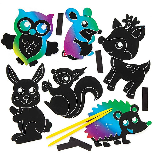 Baker Ross Aimants animaux de la forêt à gratter (lot de 10), loisirs créatifs pour enfants