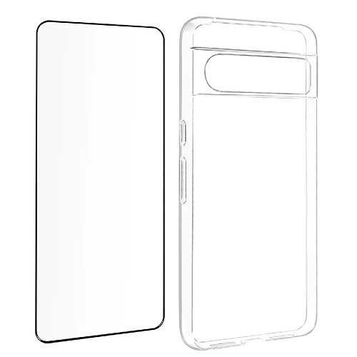 Avizar Coque pour Google Pixel 8 Pro Silicone Gel et Verre Trempé 9H Biseauté Noir