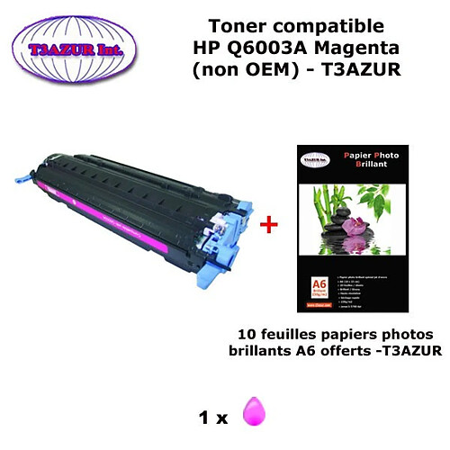 Toner générique HP Q6003A pour HP Color LaserJet 1600, 2600, 2600N Magenta + 10f papiers photos A6 -T3AZUR