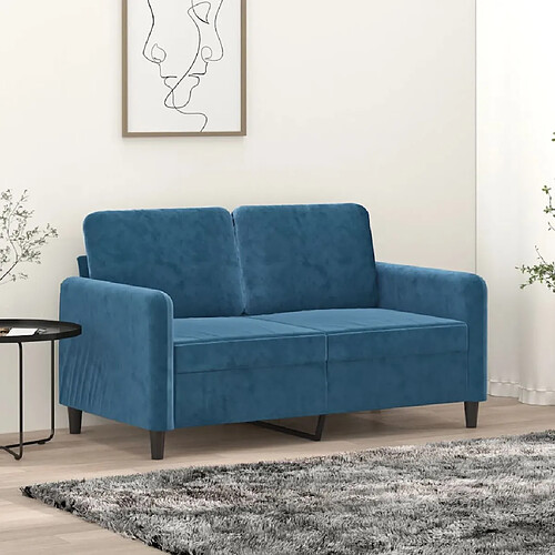 vidaXL Canapé à 2 places Bleu 120 cm Velours