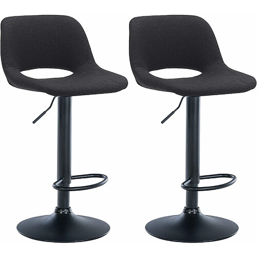 Decoshop26 Tabourets de bar chaises haute x2 avec repose-pieds en tissu noir piètement métallique noir 10_0004098