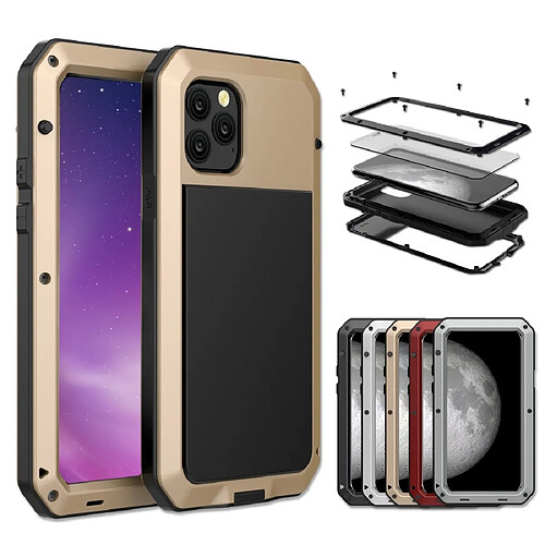 Wewoo Coque Rigide Pour iPhone 11 Pro Etui de protection triple blindage en métal Armour Or