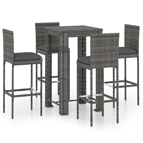 Maison Chic Ensemble de bar de jardin 5 pcs et coussins,Table + chaises + coussins de jardin Résine tressée Gris -GKD438734