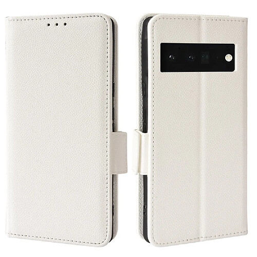 Etui en PU texture litchi, antichoc avec support, blanc pour votre Google Pixel 6 Pro