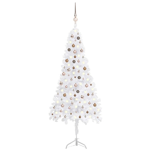 vidaXL Arbre de Noël artificiel d'angle LED et boules Blanc 240 cm PVC