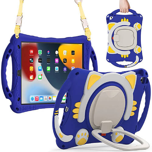 Coque en TPU antichoc avec béquille rotative et bandoulière Bleu foncé/jaune pour votre iPad Pro 10.5-pouces (2017)/Air 10.5 pouces (2019)/10.2 (2019)/(2020)/(2021)