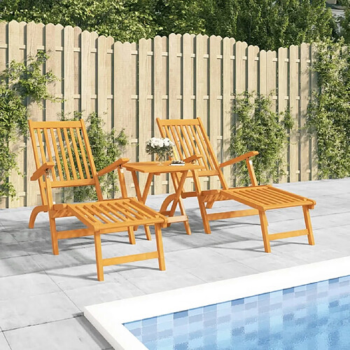 Maison Chic Chaise longue d'extérieur| Bain de soleil Relax | Transat avec repose-pieds Acacia solide -GKD38662