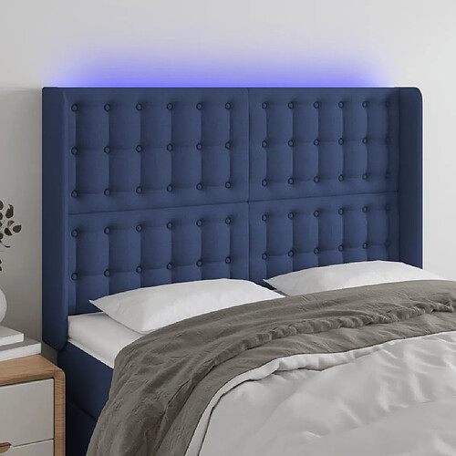 Maison Chic Tête de lit scandinave à LED,meuble de chambre Bleu 147x16x118/128 cm Tissu -MN18462