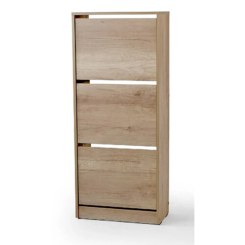 Pegane Armoire à chaussures, meuble à chaussures avec 3 portes abattantes coloris chêne cambrian - longueur 51 x profondeur 26 x hauteur 119 cm