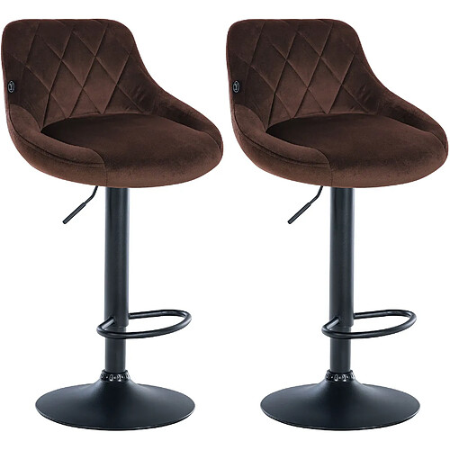 Decoshop26 Set de 2 tabourets de bar coutures décoratives losanges assise en velours marron et cadre en métal noir TDB10775