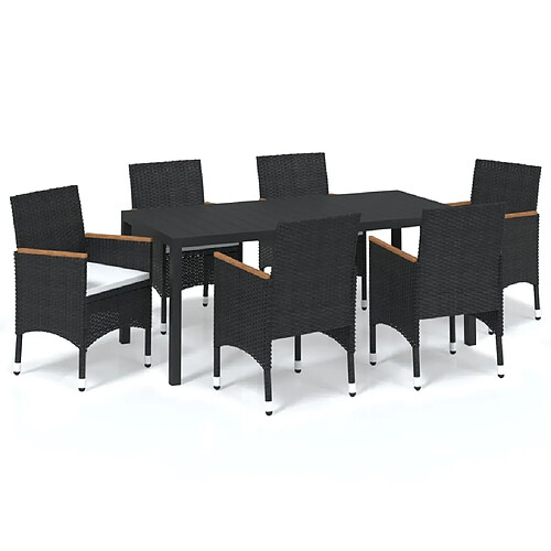 Maison Chic Ensemble à manger d'extérieur 7 pcs avec coussins,Salon de jardin,Mobilier de jardin Résine tressée Noir -GKD808535