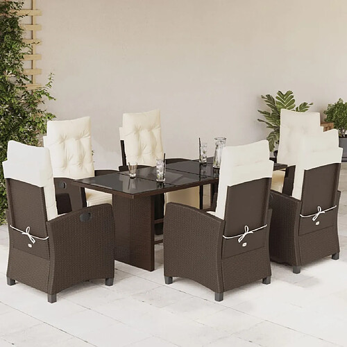 vidaXL Ensemble à manger de jardin et coussins 7 pcs marron rotin