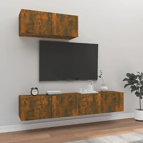 vidaXL Ensemble de meubles TV 3 pcs Chêne fumé Bois d'ingénierie