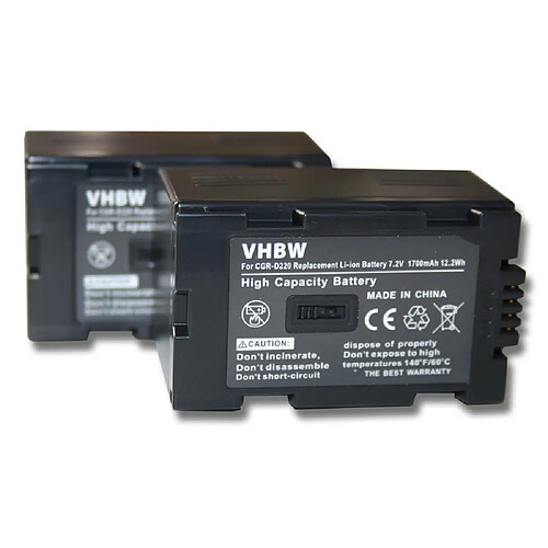 vhbw 2x Batteries compatible avec Panasonic NV-GS1, NV-GS3, NV-GS5, NV-GS7, NV-GS8, NV-GS11, NV-GS15 caméra vidéo caméscope (1700mAh, 7,2V, Li-ion)