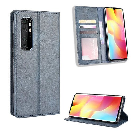 Etui en PU auto-absorbé rétro bleu pour votre Xiaomi Mi Note 10 Lite