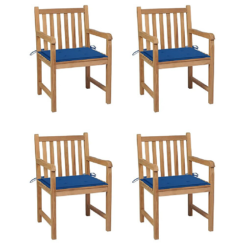 vidaXL Chaises de jardin lot de 4 et coussins bleu royal Bois de teck