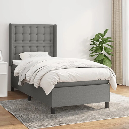 Maison Chic Lit Adulte - Lit simple Lit à sommier tapissier avec matelas moelleux - Meuble de Chambre - Gris foncé 100x200cm Tissu -MN43158