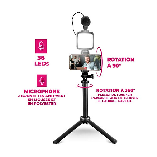 Wi-Light Trépied Vlog Et Livestream Avec Led Et Microphone Vlog 100 Wi Light