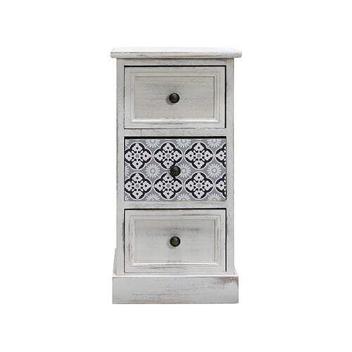 Mobili Rebecca Table De Chevet 3 Tiroirs, Petite Commode En Bois Mdf, Blanc Gris Shabby