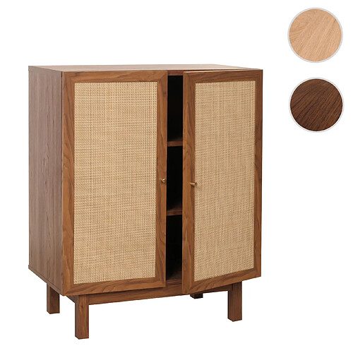 Mendler Highboard HWC-M51, Commode Armoire Sideboard, compartiments de rangement, bois massif Mango Kubu Rattan 98x79x42cm ~ aspect noyer