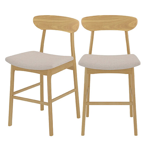 Rendez Vous Deco Chaise de bar mi-hauteur Lana en tissu beige et bois 66 cm (lot de 2)