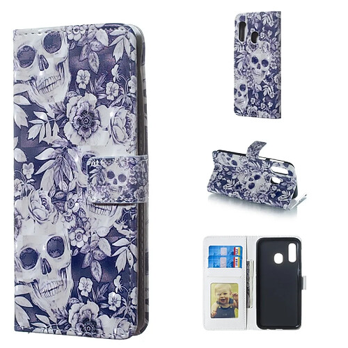 Wewoo Housse Coque Étui en cuir à rabat horizontal 3D avec Motif crâne et de fleurs pour Galaxy A40avec support et logements cartescadre photo et portefeuille