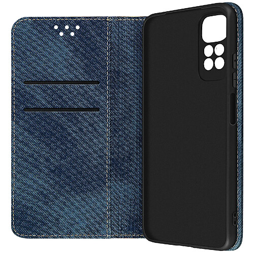 Avizar Étui Redmi Note 11/Note 11s Tissu Denim Porte-carte Support Vidéo Bleu