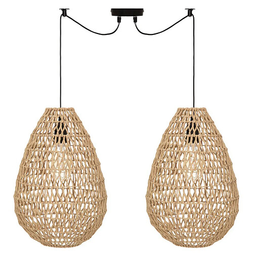 Pegane Lot de 2 lampes suspendues coloris beige et métal noir - diamètre 28 x hauteur 41 cm