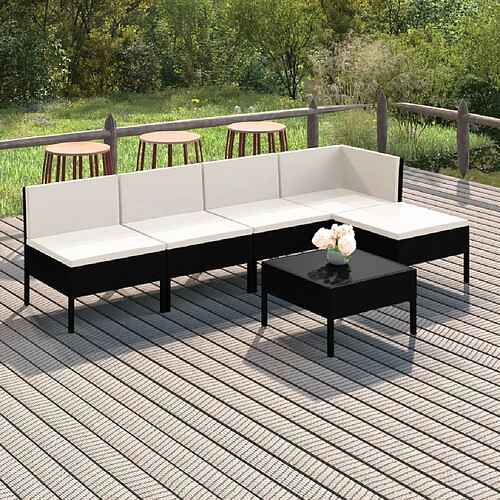 vidaXL Salon de jardin 6 pcs avec coussins résine tressée noir