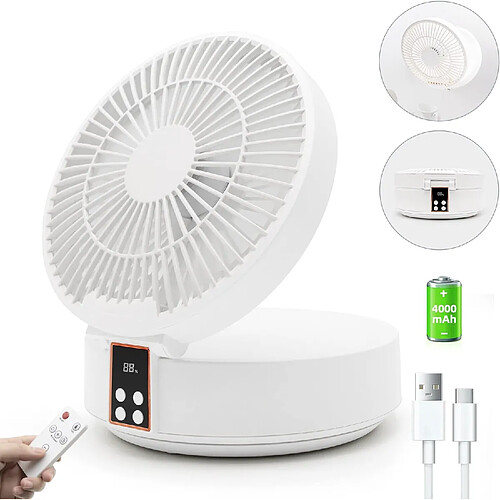 Ventilateur de Bureau Silencieux (Blanc), Ventilateur de Bureau Compact USB, Batterie Rechargeable de 4000 mAh, Fonctionnement Puissant et Silencieux, Oscillation Automatique, Ventilateur Portable de 6,7 pouces