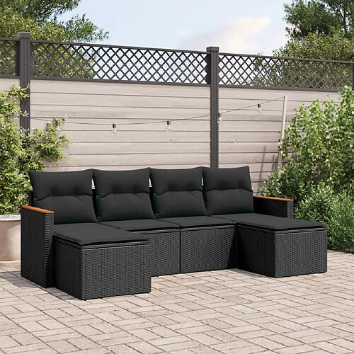 vidaXL Salon de jardin 6 pcs avec coussins noir résine tressée