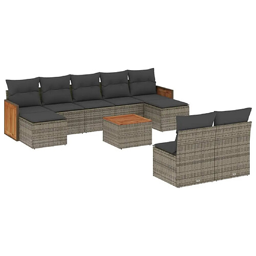 Maison Chic Salon de jardin avec coussins 10 pcs | Ensemble de Table et chaises | Mobilier d'Extérieur gris résine tressée -GKD16274