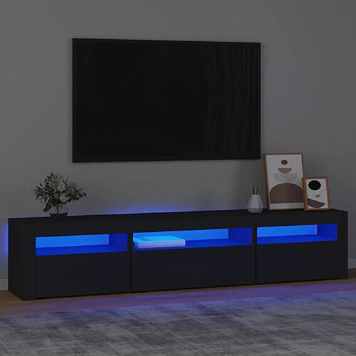 vidaXL Meuble TV avec lumières LED Noir 195x35x40 cm