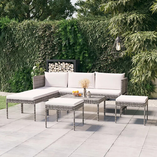 vidaXL Salon de jardin 6 pcs avec coussins résine tressée gris