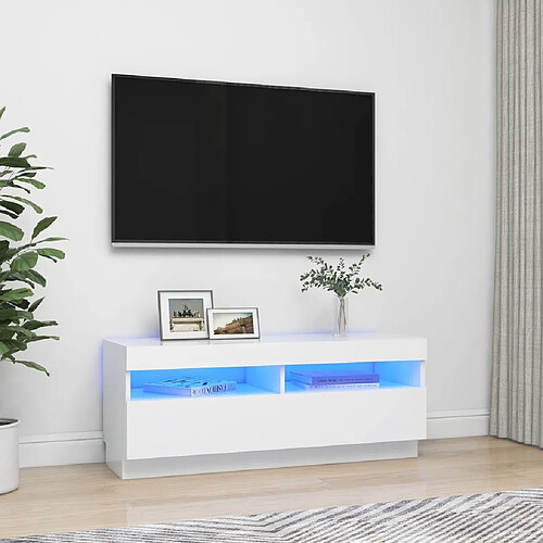 vidaXL Meuble TV avec lumières LED Blanc 100x35x40 cm