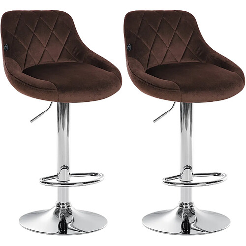 Decoshop26 Set de 2 tabourets de bar coutures décoratives losanges assise en velours marron et cadre en métal chromé TDB10768