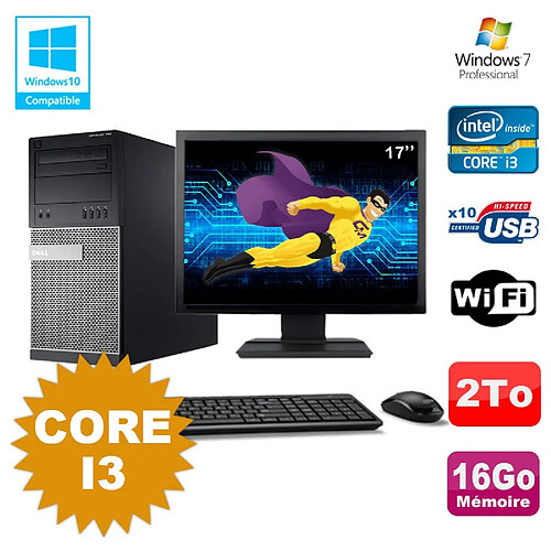 Lot PC Tour Dell 790 Intel Core I3 3.1Ghz 16Go 2To DVD WIFI Win 7 + Ecran 17" · Occasion