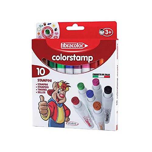 Fibracolor Colorstamp Lot de 10 feutres pointe pochoir dessins assortis lavables