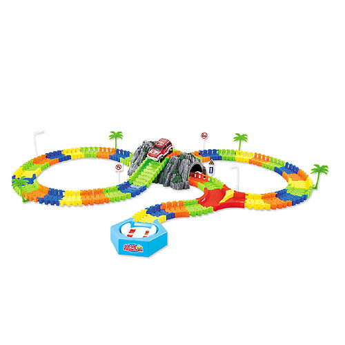 144pcs Circuit de Voiture Tracks Magiques Flexible Car Magic Neon avec Voiture de Circuit Race Car pour Enfants de 3 Ans