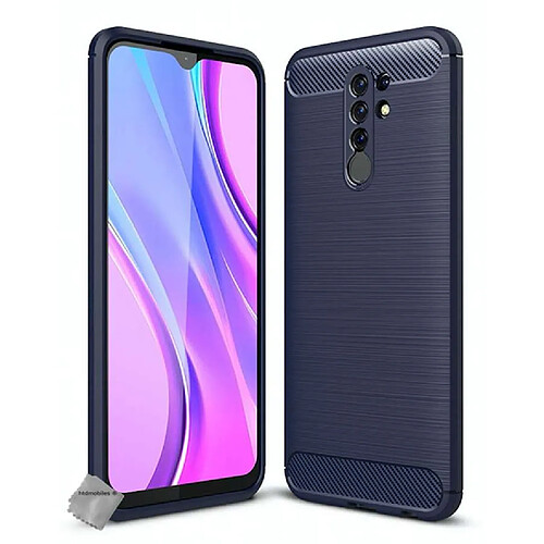 Htdmobiles Coque silicone gel carbone pour Xiaomi Redmi 9 + film ecran - BLEU FONCE