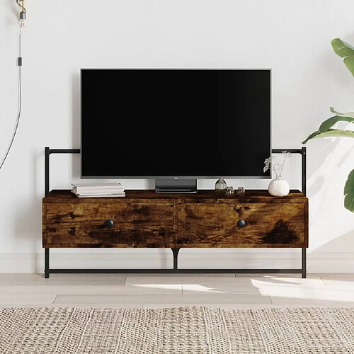 Maison Chic Meuble TV scandinave mural Banc TV suspendu pour salon - chêne fumé 100,5x30x51 cm bois d'ingénierie -MN15517