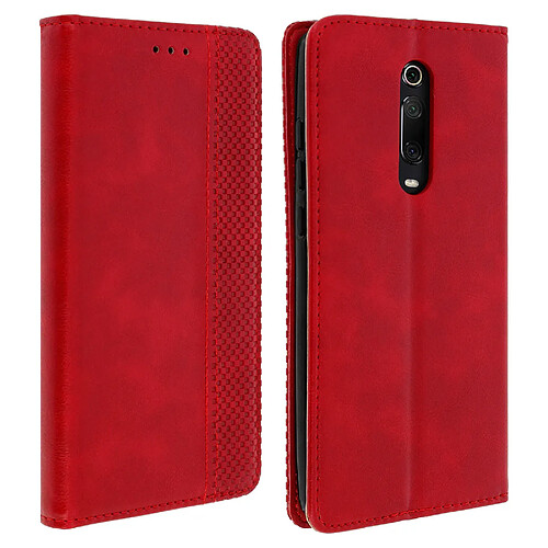 Avizar Housse Xiaomi Mi 9T Étui Effet Vieilli Rangement cartes Support Rouge