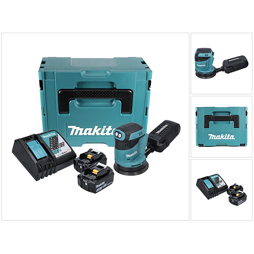 Makita DBO 180 RFJ Ponceuse excentrique sans fil, 18V + 2x Batteries 3,0Ah + Chargeur + Makpac