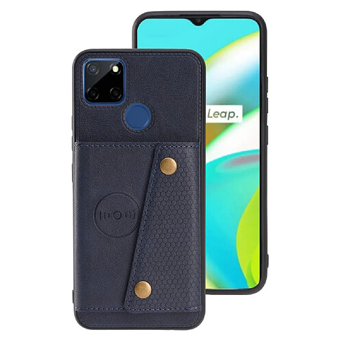 Coque en TPU + PU anti-scratch, feuille magnétique intégrée pour véhicule avec porte-cartes, bleu pour votre Realme C12