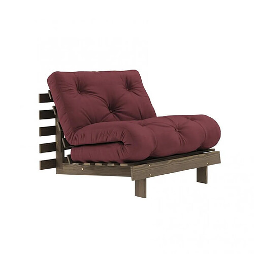 Inside 75 Fauteuil convertible futon ROOTS pin carob brown matelas bordeaux couchage 90 x 200 cm